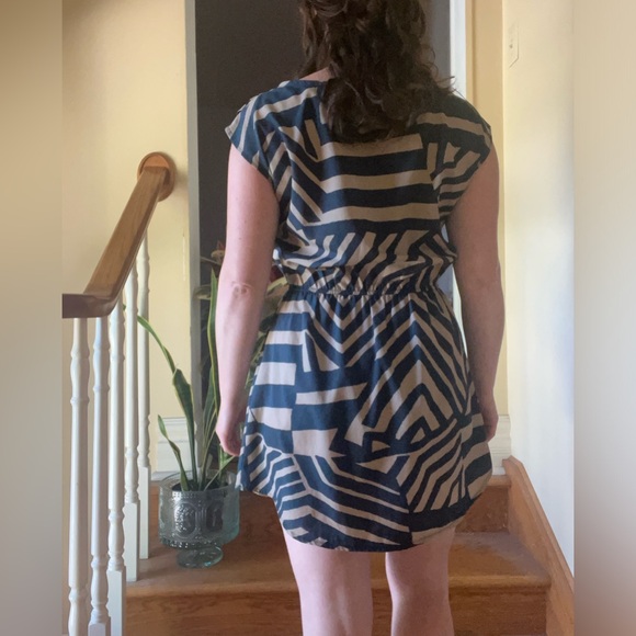 Taupe and Sea Blue Geometric Mini Dress - Picture 3 of 6